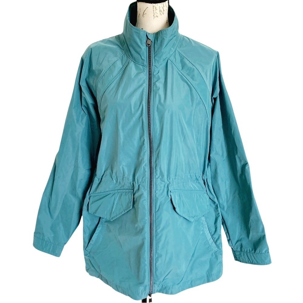 Athleta Westerly Rain Jacket Size L Blue Teal Utility Lightweight Anorak UPF 50